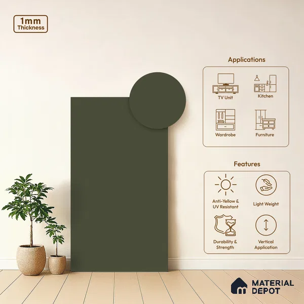 Pista Grey Solid Colors Look LM 01923 8 ft x 4 ft Matte Finish Decorative Laminate - 1 mm | Suitable for Living Room, Kitchen, Office