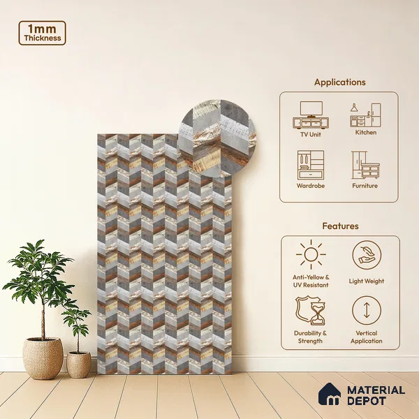 Patterned Look LM 06171 8 ft x 4 ft Texture Finish Decorative Laminate - 1 mm | Suitable for Bedroom, TV Unit, Wardrobe