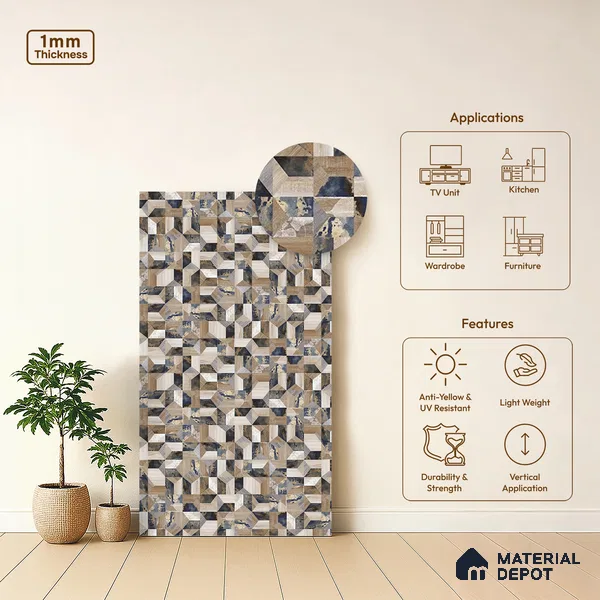 Patterned Look LM 06172 8 ft x 4 ft Texture Finish Decorative Laminate - 1 mm | Suitable for Bedroom, TV Unit, Wardrobe