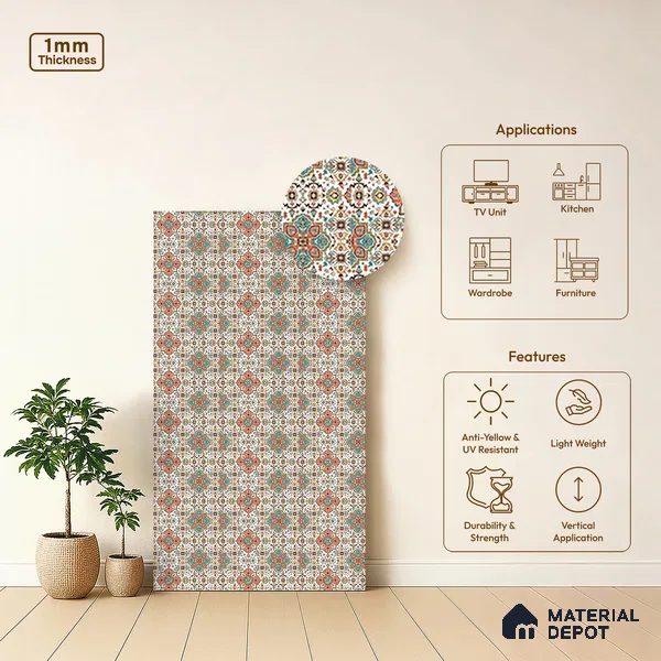 Patterned Look LM 06177 8 ft x 4 ft Matte Finish Decorative Laminate - 1 mm | Suitable for Bedroom, TV Unit, Wardrobe