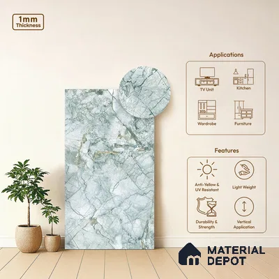 Grey Marble Look LM 06181 8 ft x 4 ft Texture Finish Decorative Laminate - 1 mm | Suitable for TV Unit, Wardrobe, Kitchen Cabinets