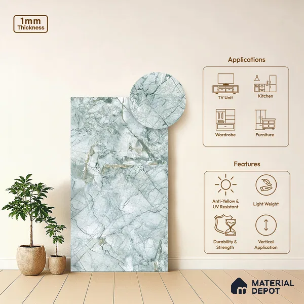 Grey Marble Look LM 06181 8 ft x 4 ft Texture Finish Decorative Laminate - 1 mm | Suitable for TV Unit, Wardrobe, Kitchen Cabinets