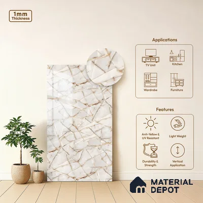 Beige Marble Look LM 06182 8 ft x 4 ft Glossy Finish Decorative Laminate - 1 mm | Suitable for TV Unit, Wardrobe, Kitchen Cabinets
