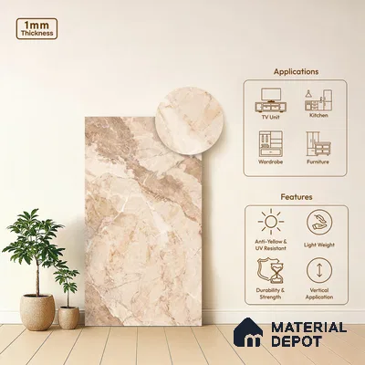 Brown Marble Look LM 06183 8 ft x 4 ft Texture Finish Decorative Laminate - 1 mm | Suitable for TV Unit, Wardrobe, Kitchen Cabinets