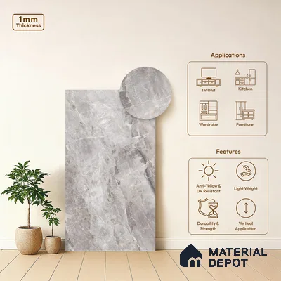 Grey Marble Look LM 06184 8 ft x 4 ft Matte Finish Decorative Laminate - 1 mm | Suitable for TV Unit, Wardrobe, Kitchen Cabinets