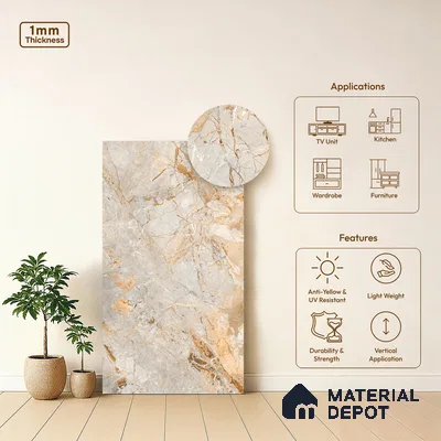 Brown Marble Look LM 06186 8 ft x 4 ft Texture Finish Decorative Laminate - 1 mm | Suitable for TV Unit, Wardrobe, Kitchen Cabinets