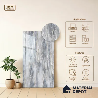 Blue Marble Look LM 06187 8 ft x 4 ft Glossy Finish Decorative Laminate - 1 mm | Suitable for TV Unit, Wardrobe, Kitchen Cabinets