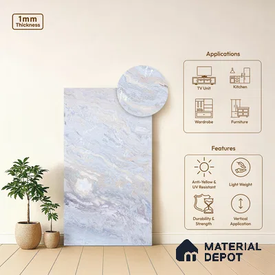 Blue Marble Look LM 06188 8 ft x 4 ft Texture Finish Decorative Laminate - 1 mm | Suitable for TV Unit, Wardrobe, Kitchen Cabinets