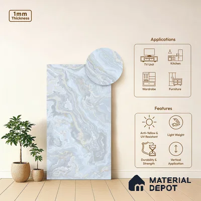 Blue Marble Look LM 06193 8 ft x 4 ft Matte Finish Decorative Laminate - 1 mm | Suitable for TV Unit, Wardrobe, Kitchen Cabinets