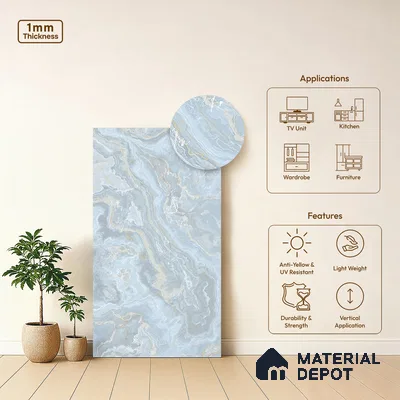 Blue Marble Look LM 06194 8 ft x 4 ft Texture Finish Decorative Laminate - 1 mm | Suitable for TV Unit, Wardrobe, Kitchen Cabinets
