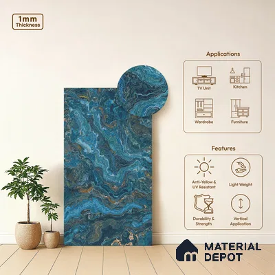 Blue Marble Look LM 06195 8 ft x 4 ft Matte Finish Decorative Laminate - 1 mm | Suitable for TV Unit, Wardrobe, Kitchen Cabinets