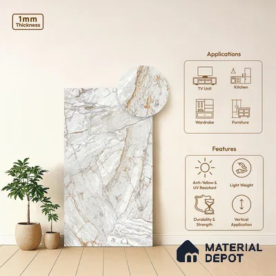 White Creck Stone Marble Look LM 06196 8 ft x 4 ft Matte Finish Decorative Laminate - 1 mm | Suitable for TV Unit, Wardrobe, Kitchen Cabinets