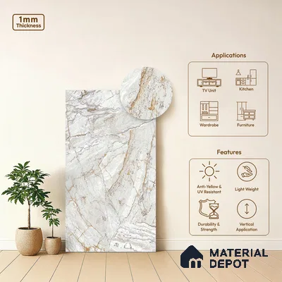 White Creck Stone Marble Look LM 06197 8 ft x 4 ft Texture Finish Decorative Laminate - 1 mm | Suitable for TV Unit, Wardrobe, Kitchen Cabinets