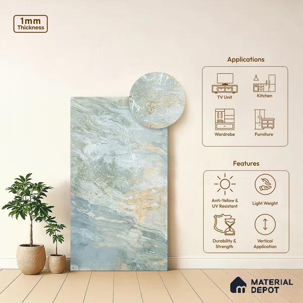 Brown Marble Look LM 06198 8 ft x 4 ft Texture Finish Decorative Laminate - 1 mm | Suitable for TV Unit, Wardrobe, Kitchen Cabinets