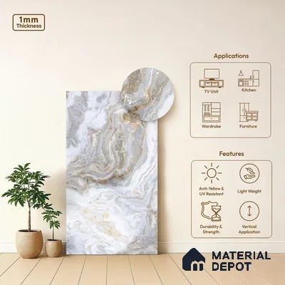 Grey Marble Look LM 06199 8 ft x 4 ft Texture Finish Decorative Laminate - 1 mm | Suitable for TV Unit, Wardrobe, Kitchen Cabinets