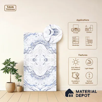White Marble Look LM 06202 8 ft x 4 ft Texture Finish Decorative Laminate - 1 mm | Suitable for TV Unit, Wardrobe, Kitchen Cabinets