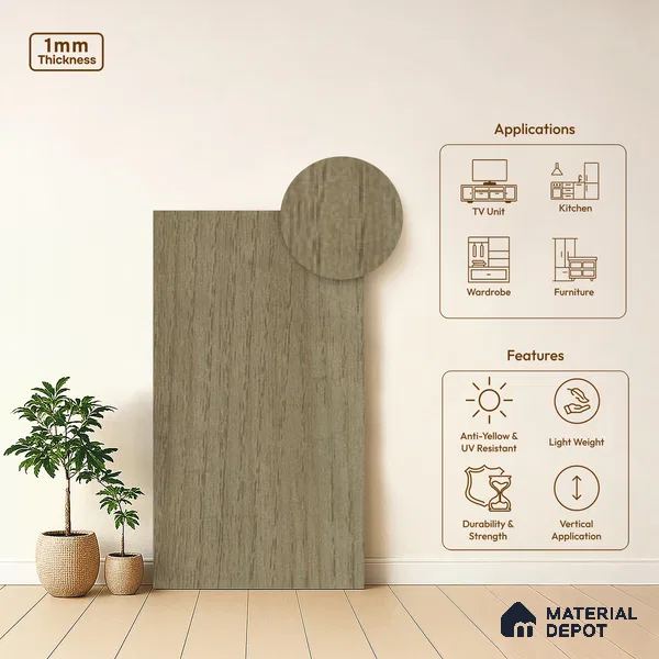 Wooden Look LM 13847 Pista Dyed Veneer 8 ft x 4 ft Texture Finish Decorative Laminate - 1 mm | Suitable for TV Unit, Wardrobe, Kitchen Cabinets
