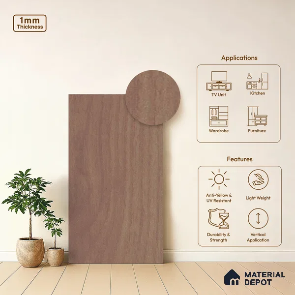 Wooden Look LM 13851 Peach Dyed Veneer 8 ft x 4 ft Texture Finish Decorative Laminate - 1 mm | Suitable for TV Unit, Wardrobe, Kitchen Cabinets