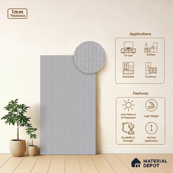 Grey Digital, Fabric Look LM 23619 8 ft x 4 ft Texture Finish Decorative Laminate - 1 mm | Suitable for TV Unit, Wardrobe, Kitchen Cabinets