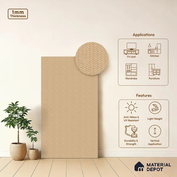 Brown Digital, Fabric Look LM 23620 8 ft x 4 ft Texture Finish Decorative Laminate - 1 mm | Suitable for TV Unit, Wardrobe, Kitchen Cabinets
