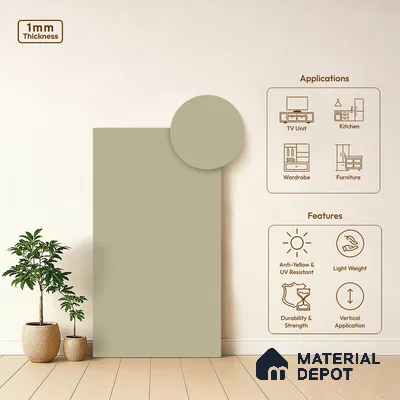 Earth White Solid Colors Look LM 23621 8 ft x 4 ft Matte Finish Decorative Laminate - 1 mm | Suitable for Living Room, Kitchen, Office