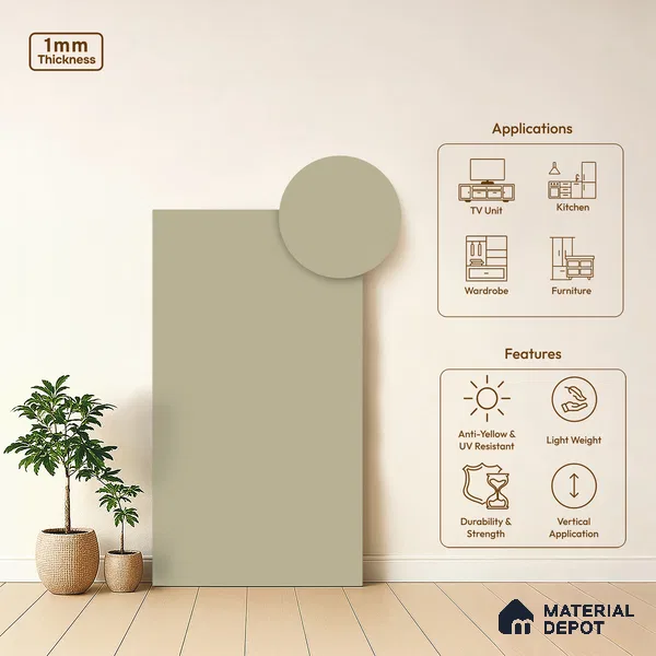 Earth White Solid Colors Look LM 23621 8 ft x 4 ft Matte Finish Decorative Laminate - 1 mm | Suitable for Living Room, Kitchen, Office