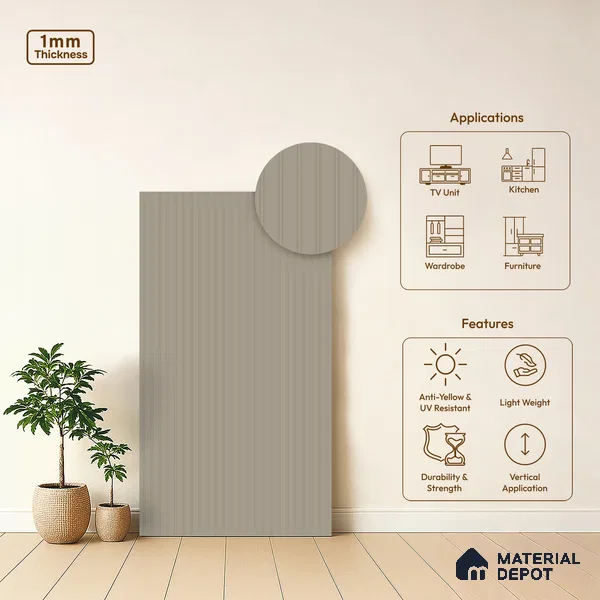 Mist Beige Fluted Solid Color LM 01855 8 ft x 4 ft Matte Finish Decorative Laminate - 1 mm | Suitable for TV Unit,Wardrobe, Kitchen Cabinets