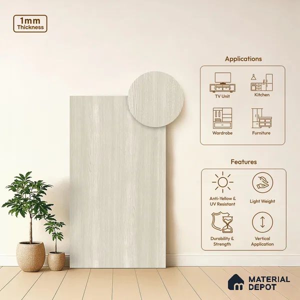 Wooden Look LM 05330 Urban Wood 8 ft x 4 ft Texture Finish Decorative Laminate - 1 mm | Suitable for TV Unit, Wardrobe, Kitchen Cabinets