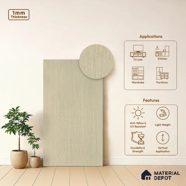 Wooden Look LM 05331 Recon Oak Mist 8 ft x 4 ft Texture Finish Decorative Laminate - 1 mm | Suitable for TV Unit, Wardrobe, Kitchen Cabinets