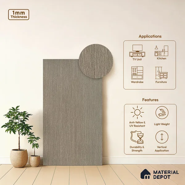 Wooden Look LM 05332 Recon Oak Grey 8 ft x 4 ft Texture Finish Decorative Laminate - 1 mm | Suitable for TV Unit, Wardrobe, Kitchen Cabinets