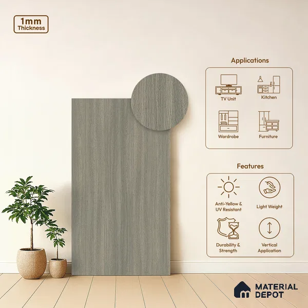 Wooden Look LM 05334 Lynx Wood 8 ft x 4 ft Texture Finish Decorative Laminate - 1 mm | Suitable for TV Unit, Wardrobe, Kitchen Cabinets