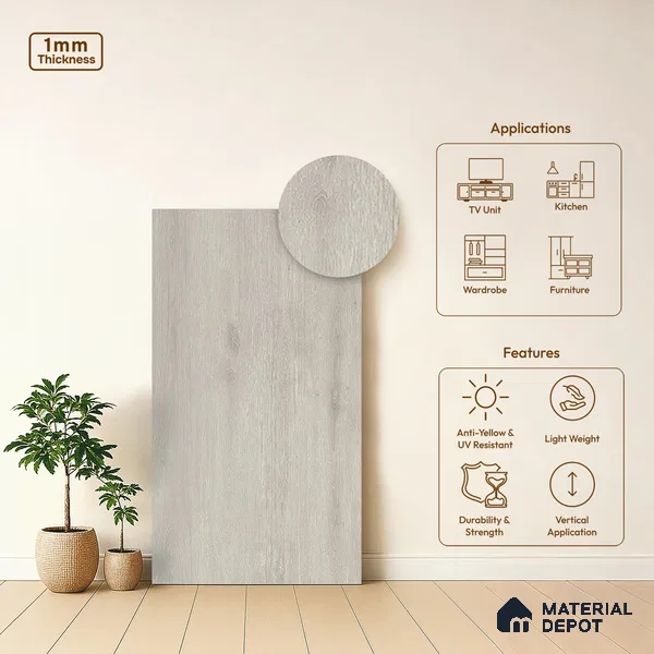 Wooden Look LM 05335 Urban Oak Wood 8 ft x 4 ft Texture Finish Decorative Laminate - 1 mm | Suitable for TV Unit, Wardrobe, Kitchen Cabinets