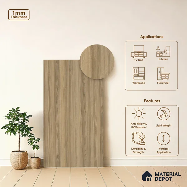 Wooden Look LM 05336 Naturale Ash Wood 8 ft x 4 ft Texture Finish Decorative Laminate - 1 mm | Suitable for TV Unit, Wardrobe, Kitchen Cabinets