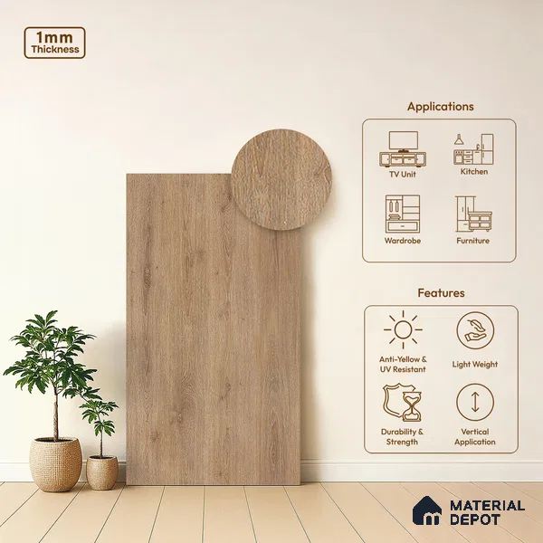 Wooden Look LM 05337 Laurel Oak Whirl 8 ft x 4 ft Texture Finish Decorative Laminate - 1 mm | Suitable for TV Unit, Wardrobe, Kitchen Cabinets