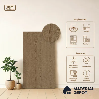 Wooden Look LM 05339 Pine Oak Dark 8 ft x 4 ft Texture Finish Decorative Laminate - 1 mm | Suitable for TV Unit, Wardrobe, Kitchen Cabinets