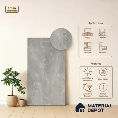 Grey Marble Look LM 05345 8 ft x 4 ft Texture Finish Decorative Laminate - 1 mm | Suitable for TV Unit, Wardrobe, Kitchen Cabinets