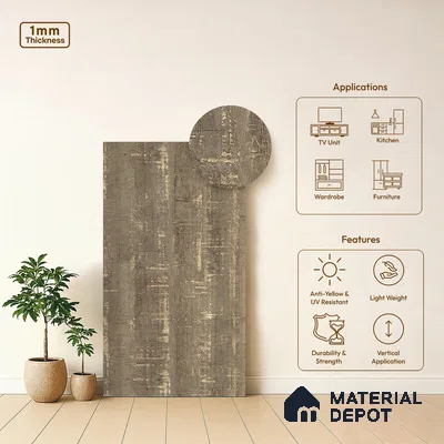 Wooden Look LM 05349 Aged Grey Maple 8 ft x 4 ft Texture Finish Decorative Laminate - 1 mm | Suitable for TV Unit, Wardrobe, Kitchen Cabinets