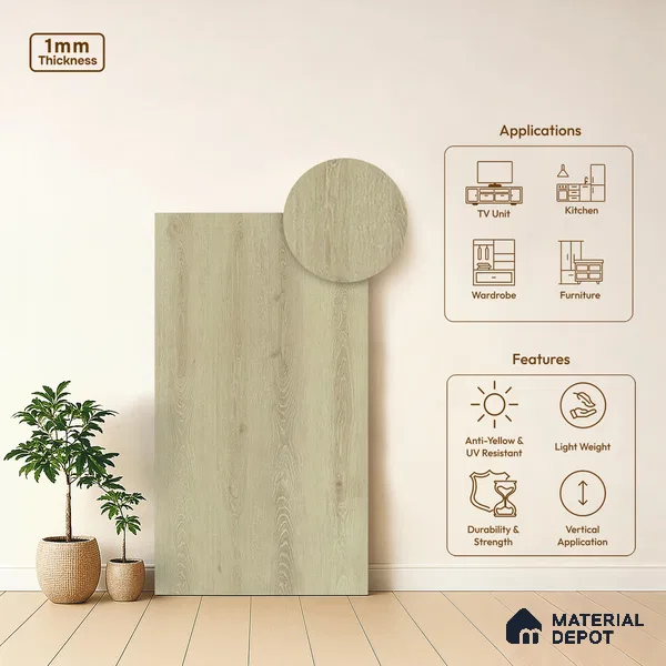 Wooden Look LM 05352 Golden Scuro Oak 8 ft x 4 ft Texture Finish Decorative Laminate - 1 mm | Suitable for TV Unit, Wardrobe, Kitchen Cabinets