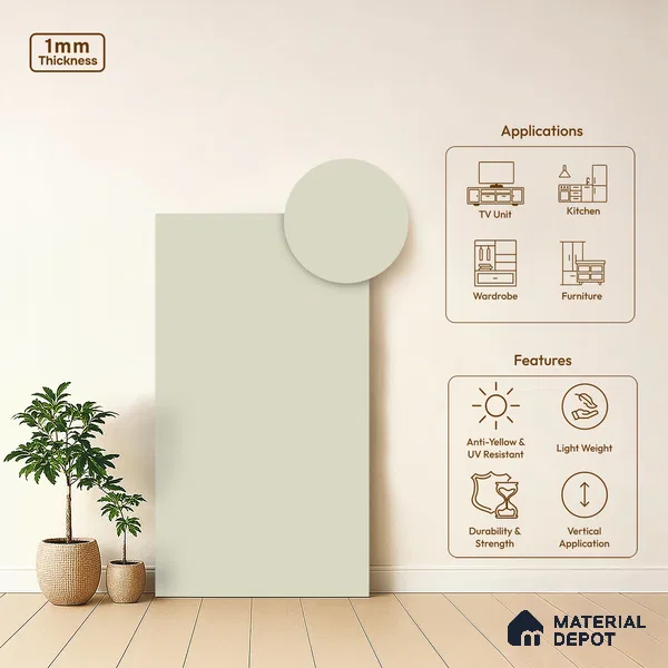 Warm Beige Solid Colors Look LM 10850 8 ft x 4 ft Matte Finish Decorative Laminate - 1 mm | Suitable for Living Room, Kitchen, Office