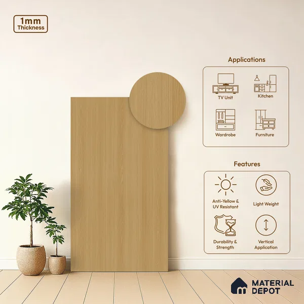 Wooden Look LM 10887 American Fresco 8 ft x 4 ft Texture Finish Decorative Laminate - 1 mm | Suitable for TV Unit, Wardrobe, Kitchen Cabinets