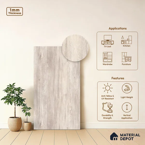 Wooden Look LM 13839 Grey Margins Macassar 8 ft x 4 ft Texture Finish Decorative Laminate - 1 mm | Suitable for TV Unit, Wardrobe, Kitchen Cabinets