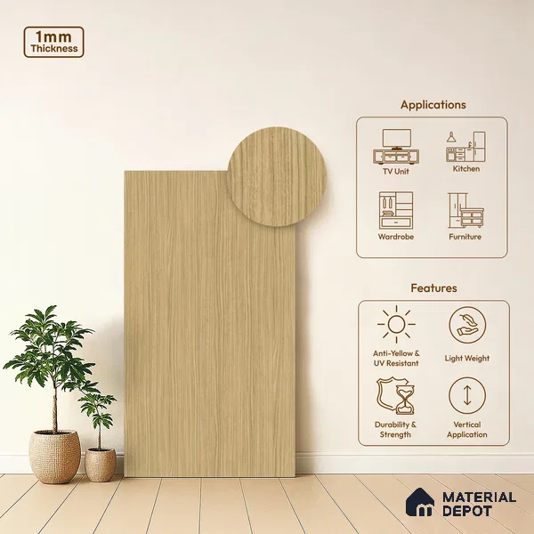 Wooden Look LM 13866 Riva Mille 8 ft x 4 ft Texture Finish Decorative Laminate - 1 mm | Suitable for TV Unit, Wardrobe, Kitchen Cabinets