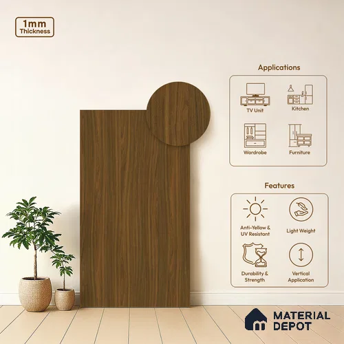 Wooden Look LM 13873 8 ft x 4 ft Matte Finish Decorative Laminate - 1 mm | Suitable for TV Unit, Wardrobe, Kitchen Cabinets