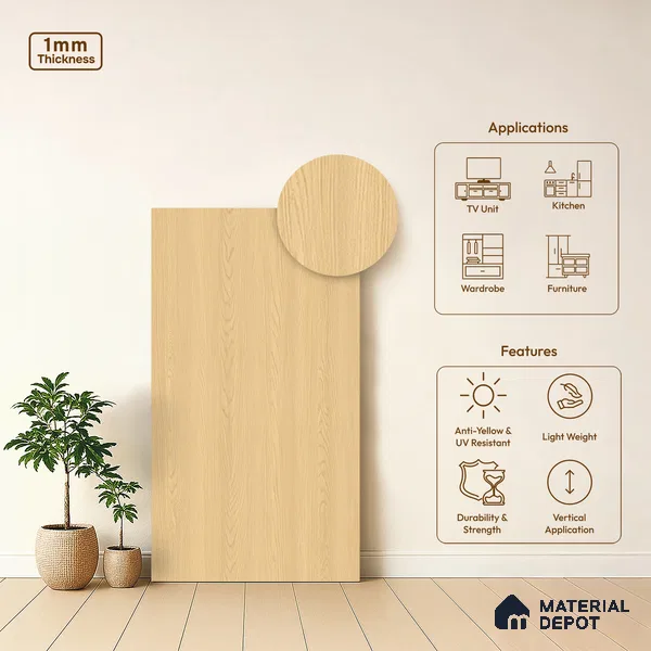 Wooden Look LM 13877 Dablam Fall Oak 8 ft x 4 ft Texture Finish Decorative Laminate - 1 mm | Suitable for TV Unit, Wardrobe, Kitchen Cabinets