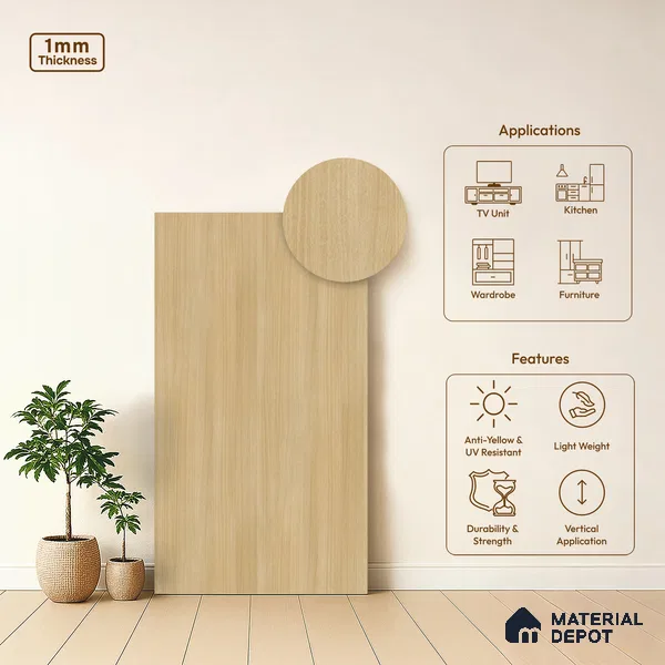 Wooden Look LM 20078 8 ft x 4 ft Texture Finish Decorative Laminate - 1 mm | Suitable for TV Unit, Wardrobe, Kitchen Cabinets