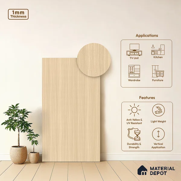 Wooden Look LM 20080 8 ft x 4 ft Texture Finish Decorative Laminate - 1 mm | Suitable for TV Unit, Wardrobe, Kitchen Cabinets