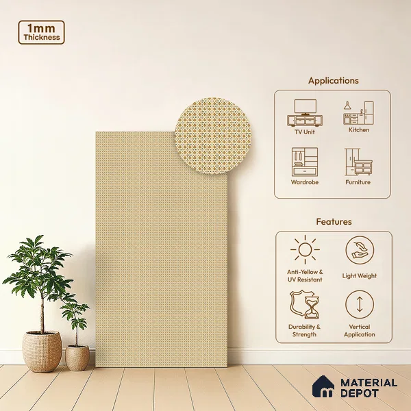 Brown Cane Look LM 20085 8 ft x 4 ft Texture Finish Decorative Laminate - 1 mm | Suitable for TV Unit, Wardrobe, Kitchen Cabinets