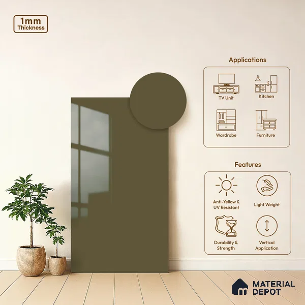 Cappuccino Brown Solid Colors Look LM 01863 8 ft x 4 ft Glossy Finish Decorative Laminate - 1 mm | Suitable for Living Room, Kitchen, Office