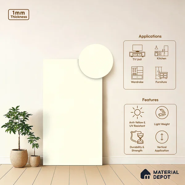 Beige Textured Solid Look LM 01880 8 ft x 4 ft Texture Finish Decorative Laminate - 1 mm | Suitable for TV Unit, Wardrobe, Kitchen Cabinets