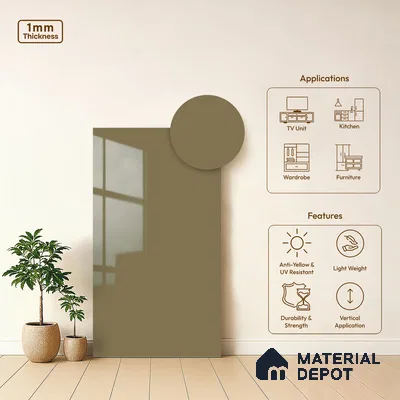 Warm Beige Solid Colors Look LM 01925 8 ft x 4 ft Glossy Finish Decorative Laminate - 1 mm | Suitable for Living Room, Kitchen, Office
